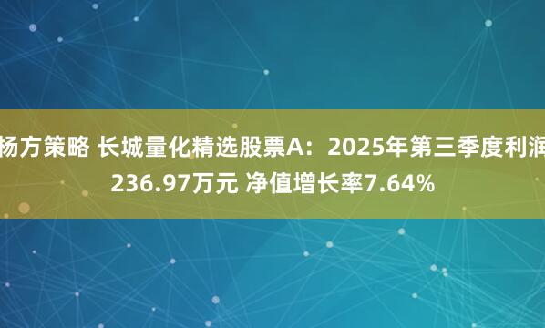 杨方策略 长城量化精选股票A：2025年第三季度利润236.97万元 净值增长率7.64%